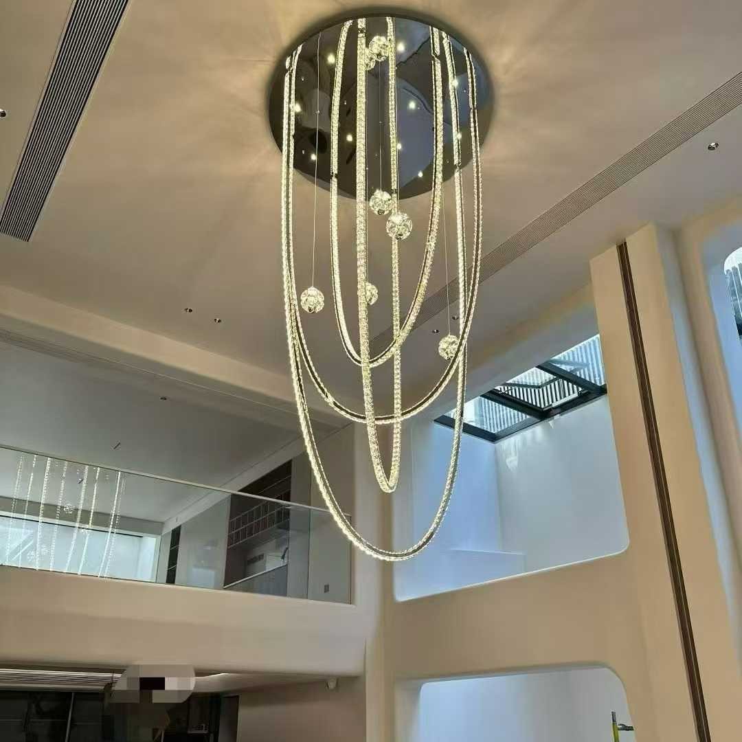 楼梯长吊灯轻奢艺术旋转导台餐厅水晶意中空跃层挑高大堂复式别墅