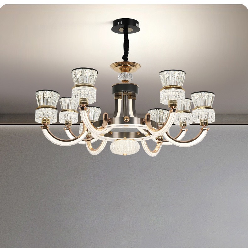 客厅吊灯臂发光2024年新款大气现代豪华轻奢主灯具全屋水晶灯