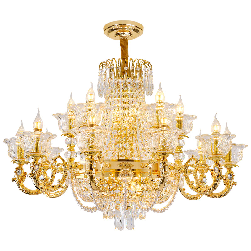 奢华别墅客厅吊灯欧式复式楼挑空水晶大吊灯温馨家用餐厅卧室灯具